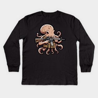 Tactical Octopus Adventure Tee: Where Intelligence Meets Style Kids Long Sleeve T-Shirt